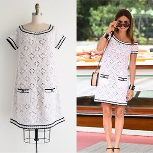Chanel Dress White Cashmere 2022 Knit Crochet Dress sz 48